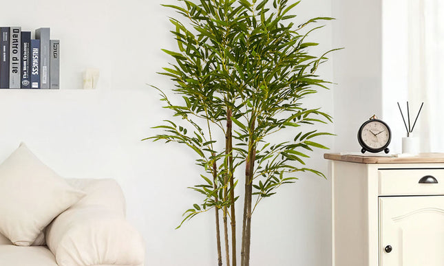 NNEAGS 150cm Lucky Bamboo Tree Bambusa Vulgaris Artificial Plant w/ 7 Branches Home Accent Decor