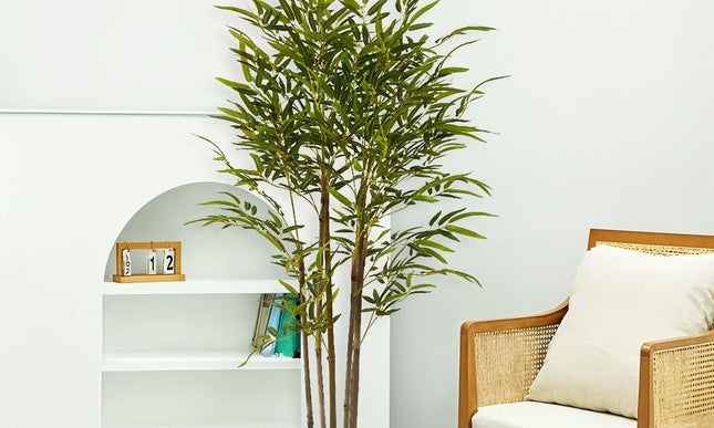 NNEAGS 150cm Lucky Bamboo Tree Bambusa Vulgaris Artificial Plant w/ 7 Branches Home Accent Decor