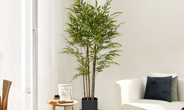 NNEAGS 150cm Lucky Bamboo Tree Bambusa Vulgaris Artificial Plant w/ 7 Branches Home Accent Decor