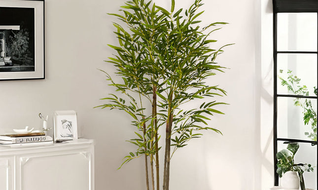 NNEAGS 150cm Lucky Bamboo Tree Bambusa Vulgaris Artificial Plant w/ 7 Branches Home Accent Decor