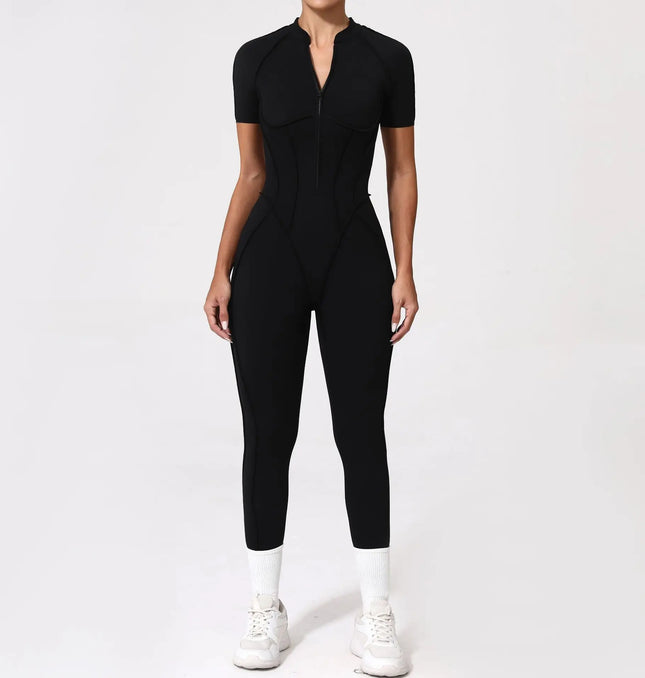 Women’s Zipper Gym Jumpsuit – Yoga & Fitness Bodysuit