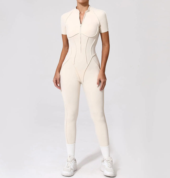 Seamless Yoga Jumpsuits Sports Fitness Zipper Hip-lifting Short-sleeved Backless Dance Workout Gym Shorts Bodysuits for Women
