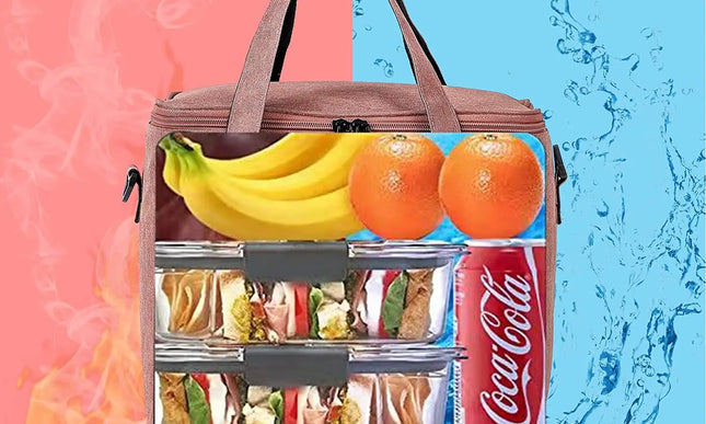 Reusable Insulated Lunch Bag with Shoulder Strap (Pink)