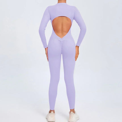 Seamless Yoga Zipper Jumpsuits Sports Fitness Beauty Back Hip-Lifting Long-Sleeved One-Piece Workout Gym Bodysuits for Women
