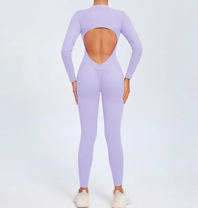 Seamless Yoga Zipper Jumpsuits Sports Fitness Beauty Back Hip-Lifting Long-Sleeved One-Piece Workout Gym Bodysuits for Women