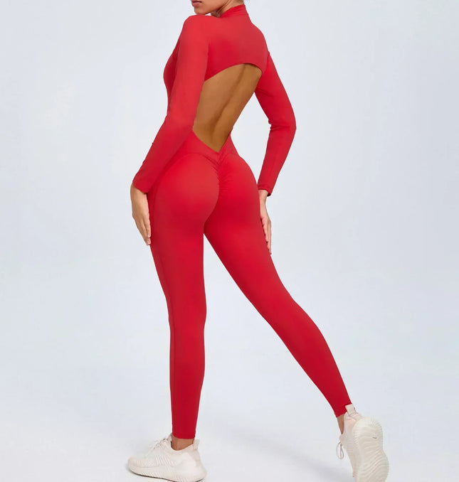 Seamless Yoga Zipper Jumpsuits Sports Fitness Beauty Back Hip-Lifting Long-Sleeved One-Piece Workout Gym Bodysuits for Women