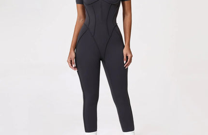 Seamless Yoga Jumpsuits Sports Fitness Zipper Hip-lifting Short-sleeved Backless Dance Workout Gym Shorts Bodysuits for Women