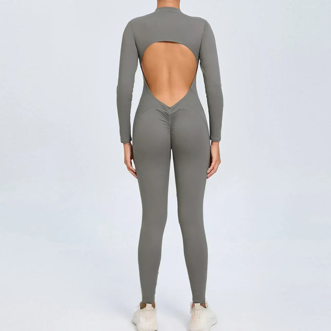 Seamless Yoga Zipper Jumpsuits Sports Fitness Beauty Back Hip-Lifting Long-Sleeved One-Piece Workout Gym Bodysuits for Women