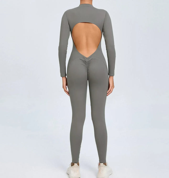 Seamless Yoga Zipper Jumpsuits Sports Fitness Beauty Back Hip-Lifting Long-Sleeved One-Piece Workout Gym Bodysuits for Women
