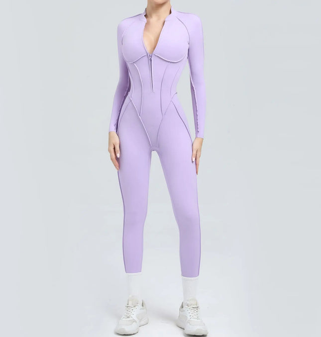 Women’s Zipper Gym Jumpsuit – Yoga & Fitness Bodysuit