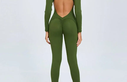 Seamless Yoga Zipper Jumpsuits Sports Fitness Beauty Back Hip-Lifting Long-Sleeved One-Piece Workout Gym Bodysuits for Women