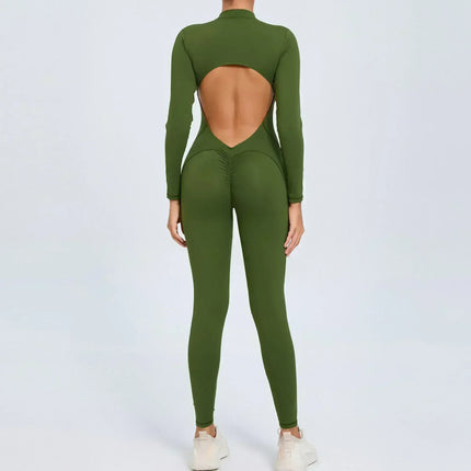 Seamless Yoga Zipper Jumpsuits Sports Fitness Beauty Back Hip-Lifting Long-Sleeved One-Piece Workout Gym Bodysuits for Women