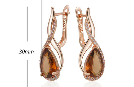 EcoWarra Gold-color Wbmqda Brown Stone Long Drop Earrings For Women 585 Rose Gold Color High Quality Daily Party Jewelry Accessories
