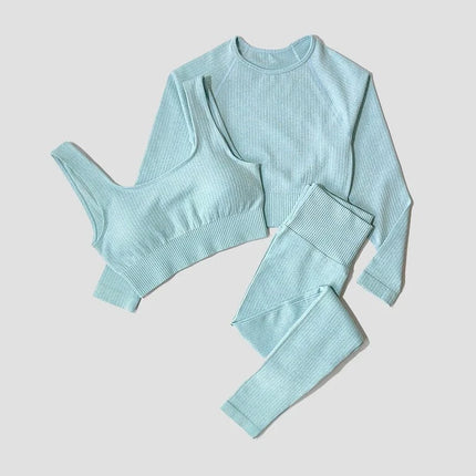 Yoga Set Seamless Women's Sportswear Workout Clothes Athletic Wear Gym Legging Fitness Bra Crop Top Long Sleeve Sports Suits