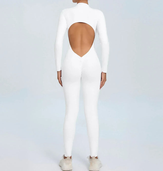 Seamless Yoga Zipper Jumpsuits Sports Fitness Beauty Back Hip-Lifting Long-Sleeved One-Piece Workout Gym Bodysuits for Women