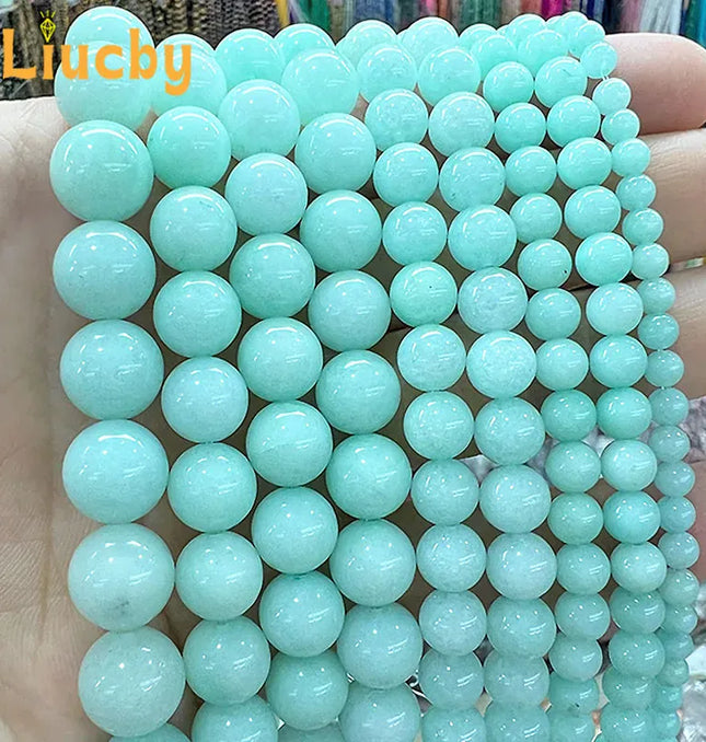 EcoWarra Natural Stone Green Amazon Crystal Chalcedony Jades Beads For Jewelry Making DIY woman Earrings Accessories 4/6/8/10/12/14MM