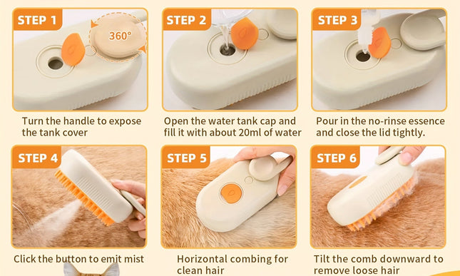 3-in-1 Rechargeable Steam Pet Brush for Cats & Dogs-4