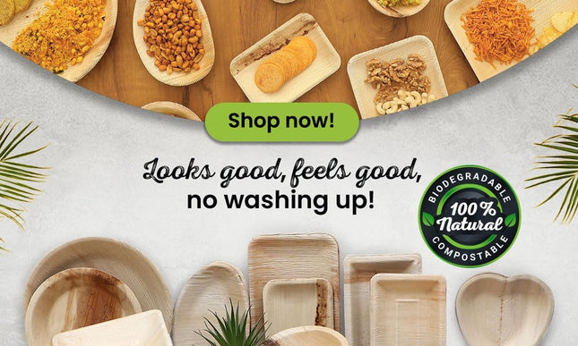 92 Disposable Leaf/Bamboo Plates and Cutlery Pack for a 10 Guest Eco Party