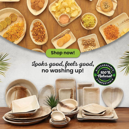 92 Disposable Leaf/Bamboo Plates and Cutlery Pack for a 10 Guest Eco Party