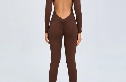Seamless Yoga Zipper Jumpsuits Sports Fitness Beauty Back Hip-Lifting Long-Sleeved One-Piece Workout Gym Bodysuits for Women