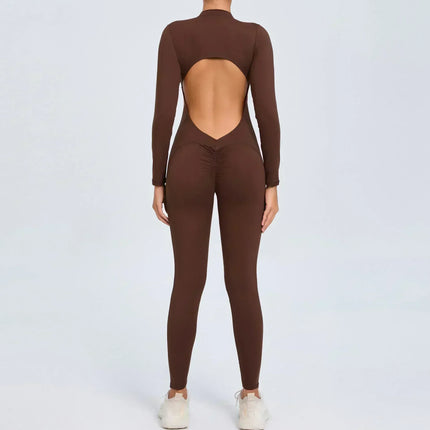 Seamless Yoga Zipper Jumpsuits Sports Fitness Beauty Back Hip-Lifting Long-Sleeved One-Piece Workout Gym Bodysuits for Women