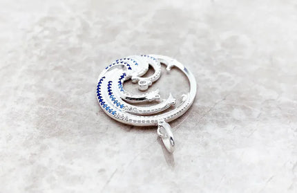 EcoWarra 1 Wave With Blue Stone Pendants New Expressive Jewelry Pure 925 Sterling Silver Accessories Ocean Gift For Women