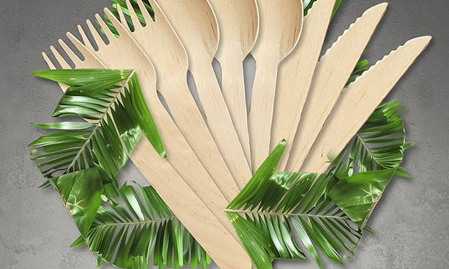 92 Disposable Leaf/Bamboo Plates and Cutlery Pack for a 10 Guest Eco Party