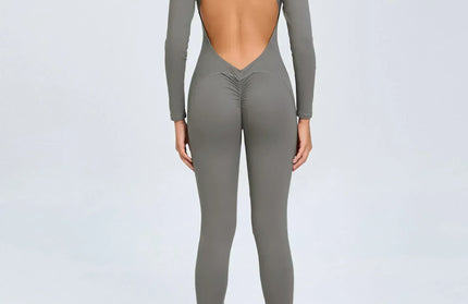 Seamless Yoga Zipper Jumpsuits Sports Fitness Beauty Back Hip-Lifting Long-Sleeved One-Piece Workout Gym Bodysuits for Women