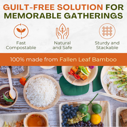 200 Disposable Leaf/Bamboo Plates and Cutlery Pack for a 25 People Eco Party