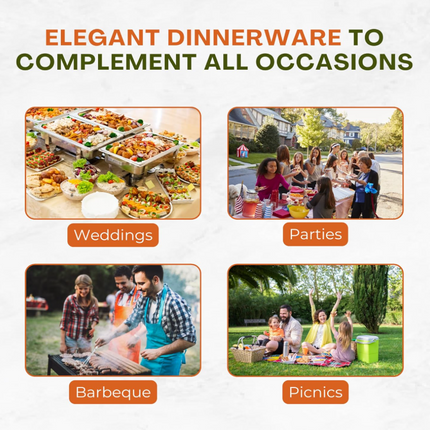 200 Disposable Leaf/Bamboo Plates and Cutlery Pack for a 25 People Eco Party