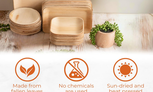 200 Disposable Leaf/Bamboo Plates and Cutlery Pack for a 25 People Eco Party