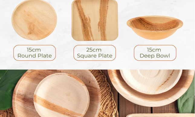92 Disposable Leaf/Bamboo Plates and Cutlery Pack for a 10 Guest Eco Party