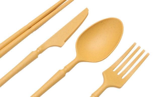 Four-person Set Green Eco-Friendly Wheat Straw Dinnerware Set,  Plate, Bowl, Cup & Utensil Set - Lightweight, Reusable, and Durable for Home, School, and Travel