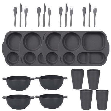 Dark Grey Durable Eco-Friendly Wheat Straw Dinnerware Set - 24 Pieces with Plates, Bowls, Cups & Cutlery-0