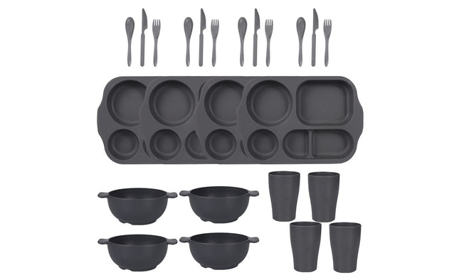 Dark Grey Durable Eco-Friendly Wheat Straw Dinnerware Set - 24 Pieces with Plates, Bowls, Cups & Cutlery-0