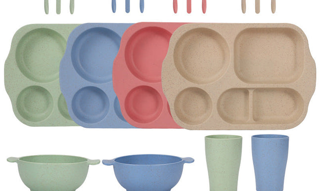Scandinavian 4-colour Durable Eco-Friendly Wheat Straw Dinnerware Set - 24 Pieces with Plates, Bowls, Cups & Cutlery-0