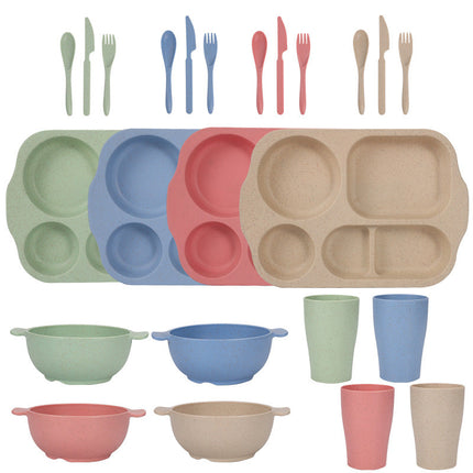 Scandinavian 4-colour Durable Eco-Friendly Wheat Straw Dinnerware Set - 24 Pieces with Plates, Bowls, Cups & Cutlery-0