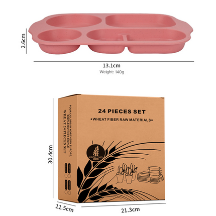 Scandinavian 4-colour Durable Eco-Friendly Wheat Straw Dinnerware Set - 24 Pieces with Plates, Bowls, Cups & Cutlery-3