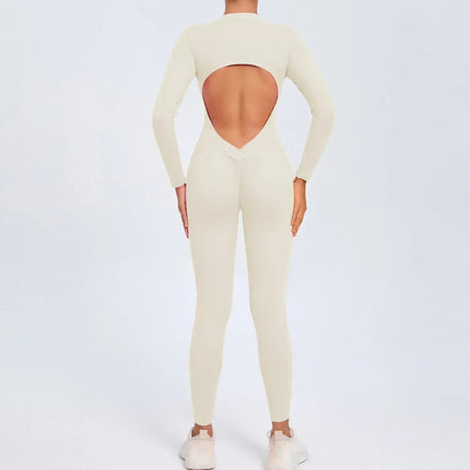Seamless Yoga Zipper Jumpsuits Sports Fitness Beauty Back Hip-Lifting Long-Sleeved One-Piece Workout Gym Bodysuits for Women