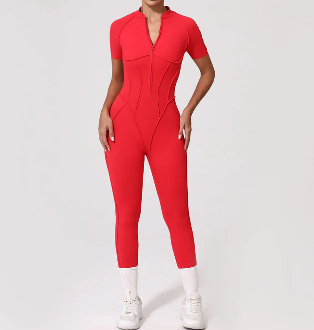 Women’s Zipper Gym Jumpsuit – Yoga & Fitness Bodysuit