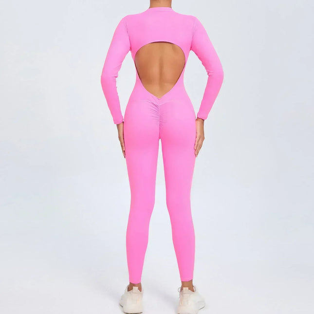Seamless Yoga Zipper Jumpsuits Sports Fitness Beauty Back Hip-Lifting Long-Sleeved One-Piece Workout Gym Bodysuits for Women