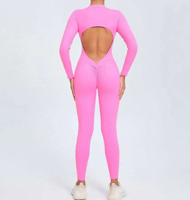 Seamless Yoga Zipper Jumpsuits Sports Fitness Beauty Back Hip-Lifting Long-Sleeved One-Piece Workout Gym Bodysuits for Women