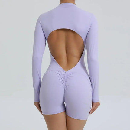 Seamless Yoga Zipper Jumpsuits Sports Fitness Beauty Back Hip-Lifting Long-Sleeved One-Piece Workout Gym Bodysuits for Women