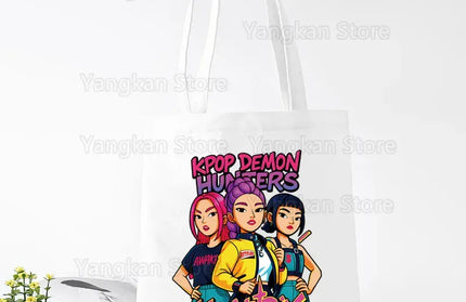 EcoWarra A141-13 Kpop Demon Hunter Canvas Bag Women Girls Simple Large Capacity Demon Hunters Handbag Shoulder Bag Tote Reusable Student Bookbag