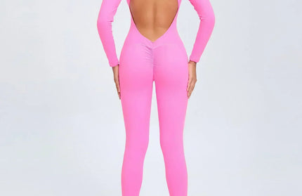 Seamless Yoga Zipper Jumpsuits Sports Fitness Beauty Back Hip-Lifting Long-Sleeved One-Piece Workout Gym Bodysuits for Women