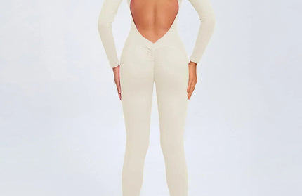 Seamless Yoga Zipper Jumpsuits Sports Fitness Beauty Back Hip-Lifting Long-Sleeved One-Piece Workout Gym Bodysuits for Women