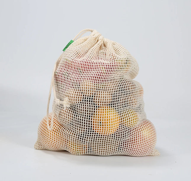 WEEDI 3/ Organic Cotton Reusable Produce Bag, Durable, Eco Friendly, Fruit Potato Mesh Storage Bags Drawstring Organizer