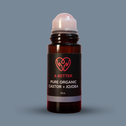 Pure Organic Castor Oil and Jojoba Roll-On 50mL - Amber Glass Bottle Rose Quartz Roller