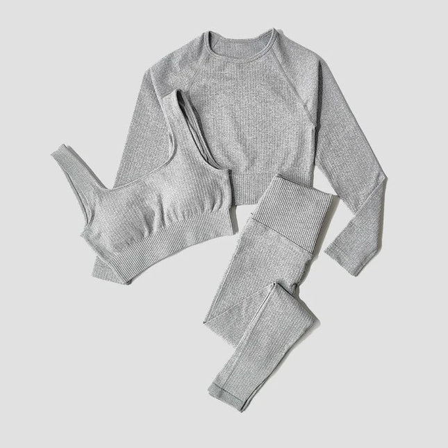 Yoga Set Seamless Women's Sportswear Workout Clothes Athletic Wear Gym Legging Fitness Bra Crop Top Long Sleeve Sports Suits