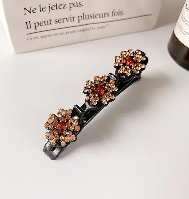 EcoWarra 002 New Fashion Sparkling Crystal Stones Braided Hair Clips 3 Flowers Hair Accessories for Women Girls Styling Tools  Wholesales